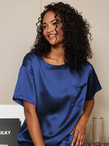[أزرق غامق] SilkSilky-SA Short Sleeve Round Neck طقم بيجامة نسائي 002