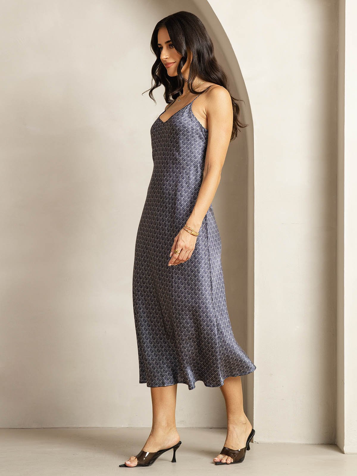 [جنكو كحلي] SilkSilky-SA 19Momme الحرير رقبة على شكل حرف V فساتين نسائية 003