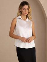 [رمادي فاتح] SilkSilky-SA Sleeveless Lapel Collar بلايز نسائية 005