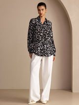 [رذاذ أسود] SilkSilky-SA Long Sleeve Lapel Collar بلوزة 005