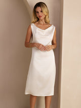 [أبيض] SilkSilky-SA Sleeveless Cowl Neck فساتين نسائية 006