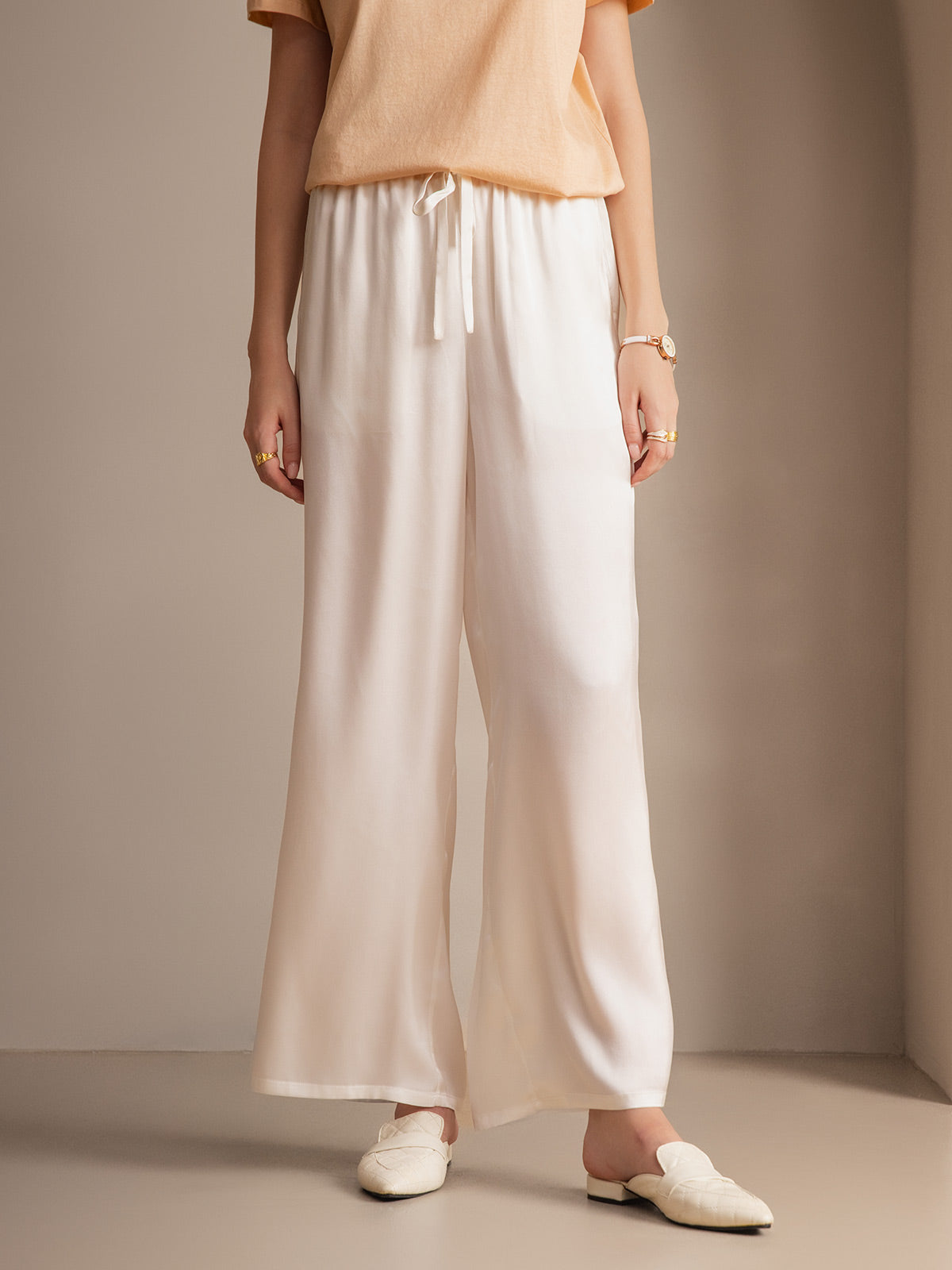 [لون القرنفل] SilkSilky-SA الحرير الخالص Womens Pants 007