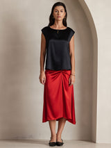 [أسود] SilkSilky-SA Cap Sleeve Round Neck تي شيرت نسائية 004