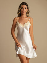 [أبيض] SilkSilky-SA Sleeveless V Neck باس النوم 001