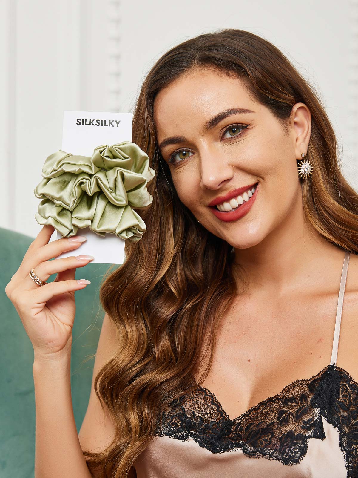 SilkSilky SA 19Momme الحرير الخالص Scrunchie نعناع 002