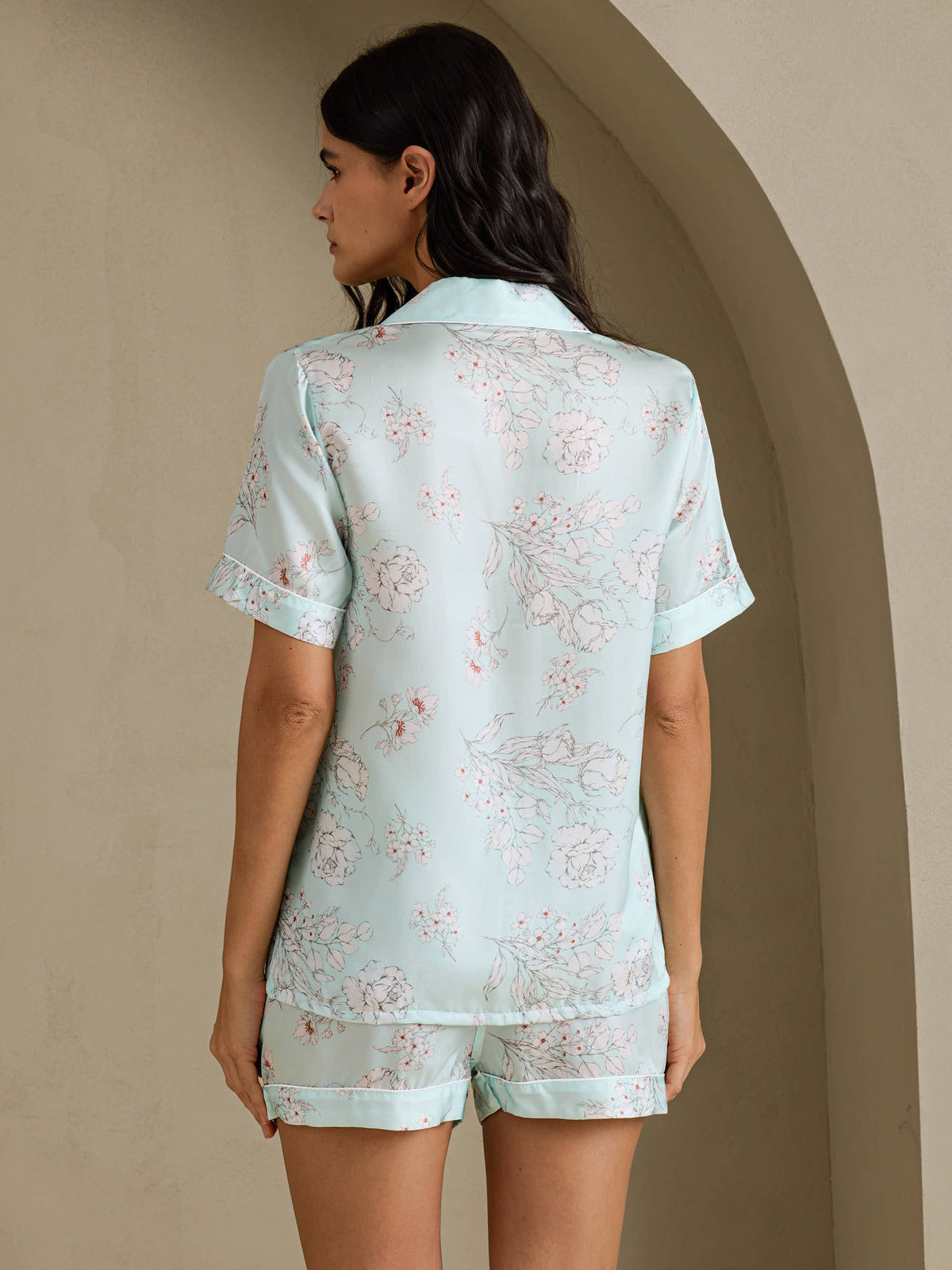 [زهور سماوية] SilkSilky-SA Short Sleeve Notch Collar طقم بيجامة نسائي 002