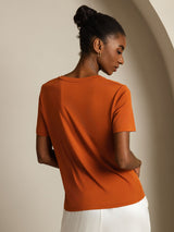 [البرتقالي] SilkSilky-SA Short Sleeve V Neck تي شيرت نسائية 002
