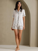 [نمر أبيض] SilkSilky-SA Short Sleeve Notch Collar طقم بيجامة نسائي 006