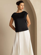 [أسود] SilkSilky-SA Cap Sleeve Cowl Neck تي شيرت نسائية 008