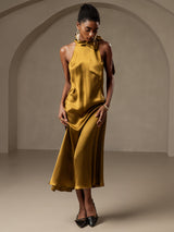 [بني] SilkSilky-SA Sleeveless Tie Neck فساتين نسائية 005