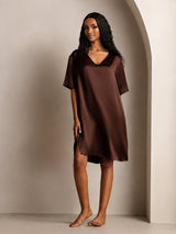 [بني] SilkSilky-SA Half Sleeve V Neck باس النوم 003