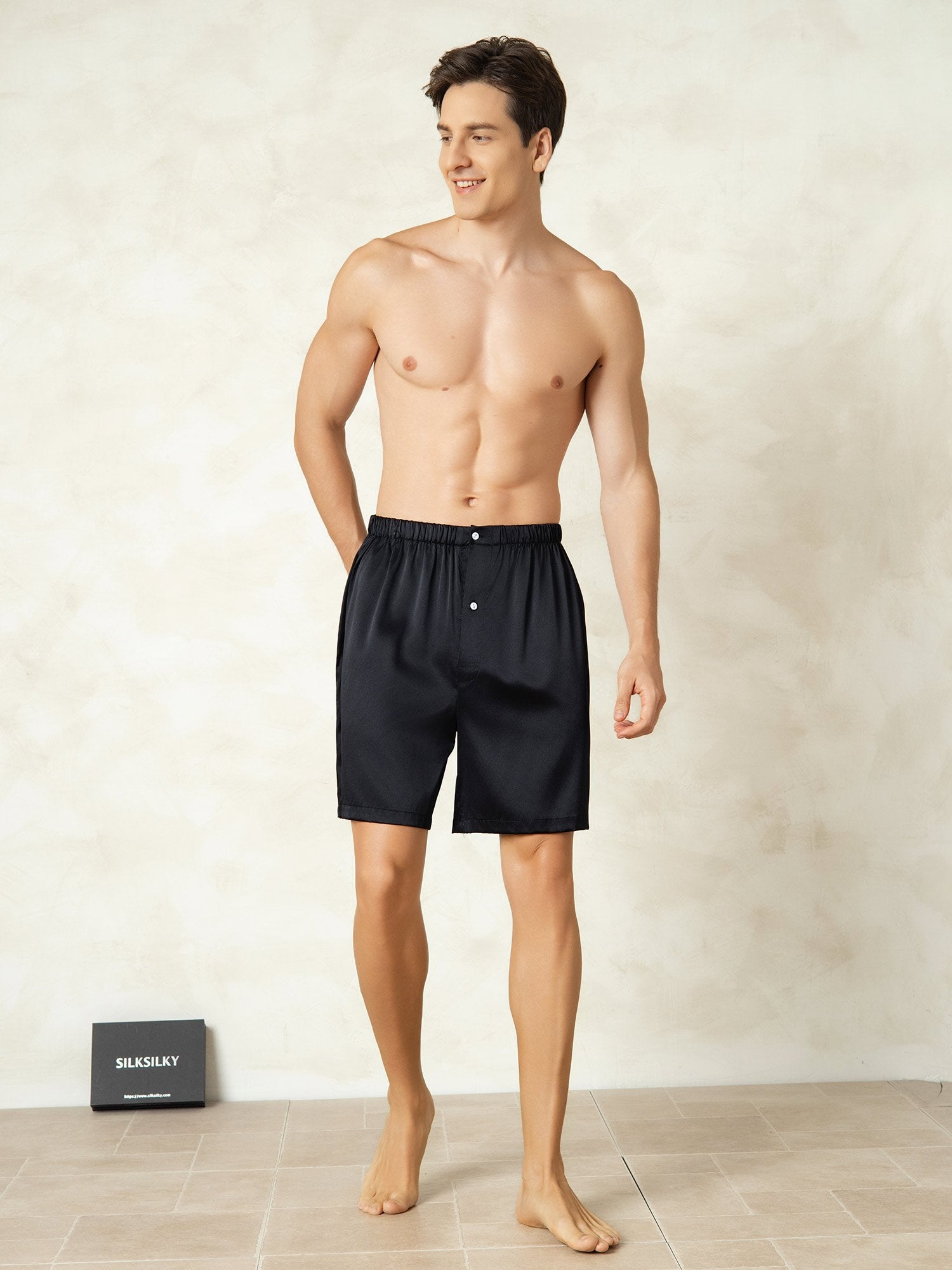 [أسود] SilkSilky-SA الحرير الخالص Mens Sleep Bottoms 003