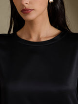 [أسود] SilkSilky-SA 3/4 Sleeve Round Neck فساتين نسائية 003