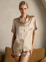 [شامبانيا] SilkSilky-SA Short Sleeve Lapel Collar طقم بيجامة نسائي 003