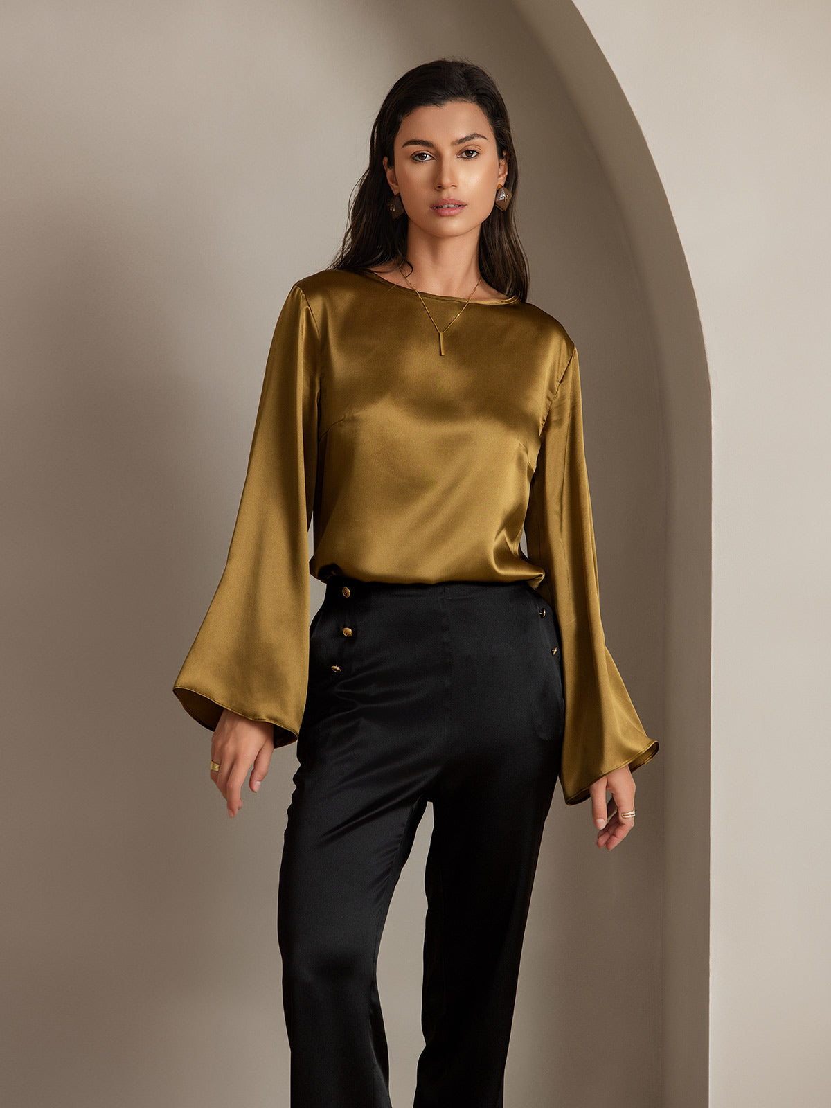 [أسود] SilkSilky-SA 19Momme الحرير Womens Pants 009