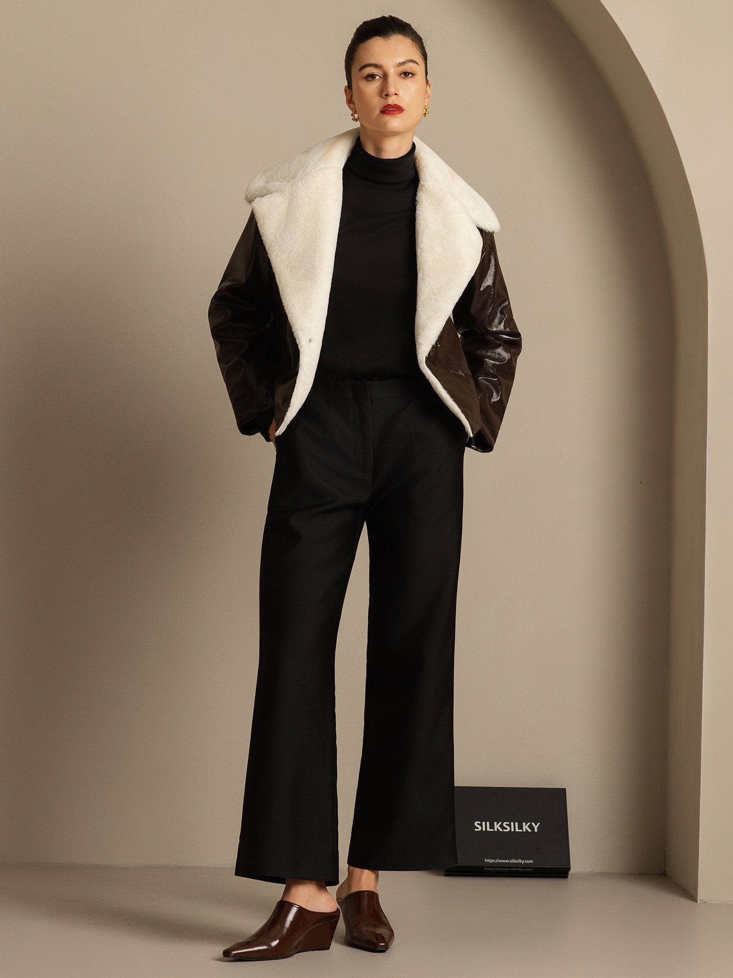 [أسود] SilkSilky-SA 32Momme الحرير Womens Pants 007,