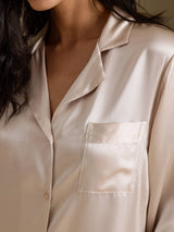 [اللون البيج] SilkSilky-SA Long Sleeve Lapel Collar باس النوم 004