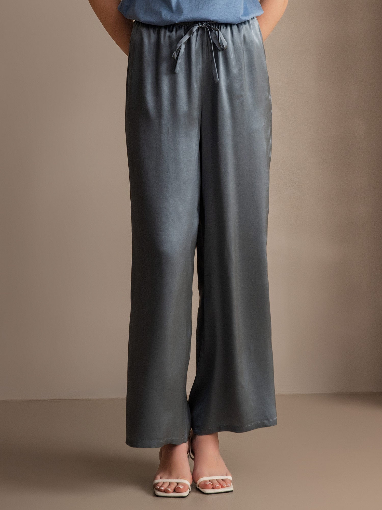 [أزرق رمادي] SilkSilky-SA Pure Silk Womens Pants 001