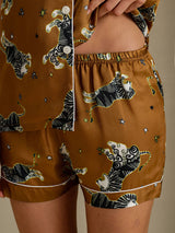 [أسد بني] SilkSilky-SA Short Sleeve Notch Collar طقم بيجامة نسائي 006