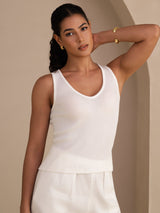 [أبيض] SilkSilky-SA Sleeveless Deep V Neck كامي 004