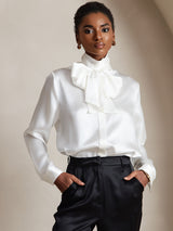 [أبيض] SilkSilky-SA Long Sleeve High Neck بلوزة 001