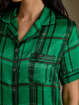 [مربعات خضراء] SilkSilky-SA Short Sleeve Notch Collar طقم بيجامة نسائي 005
