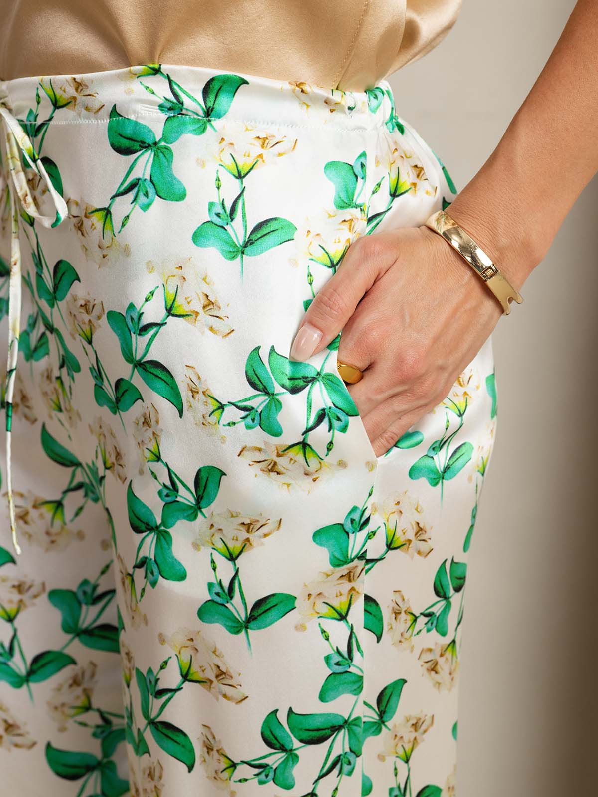 [زهري أخضر] SilkSilky-SA 19Momme الحرير Womens Pants 004