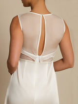 [أبيض] SilkSilky-SA 19Momme Sleeveless Illusion Neck فساتين نسائية 006