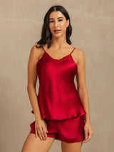 [خمر] SilkSilky-SA Sleeveless V Neck مجموعة قميص قصير 001
