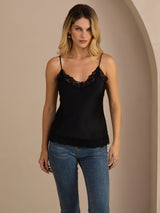 [أسود] SilkSilky-SA Spaghetti Strap V Neck كامي 004