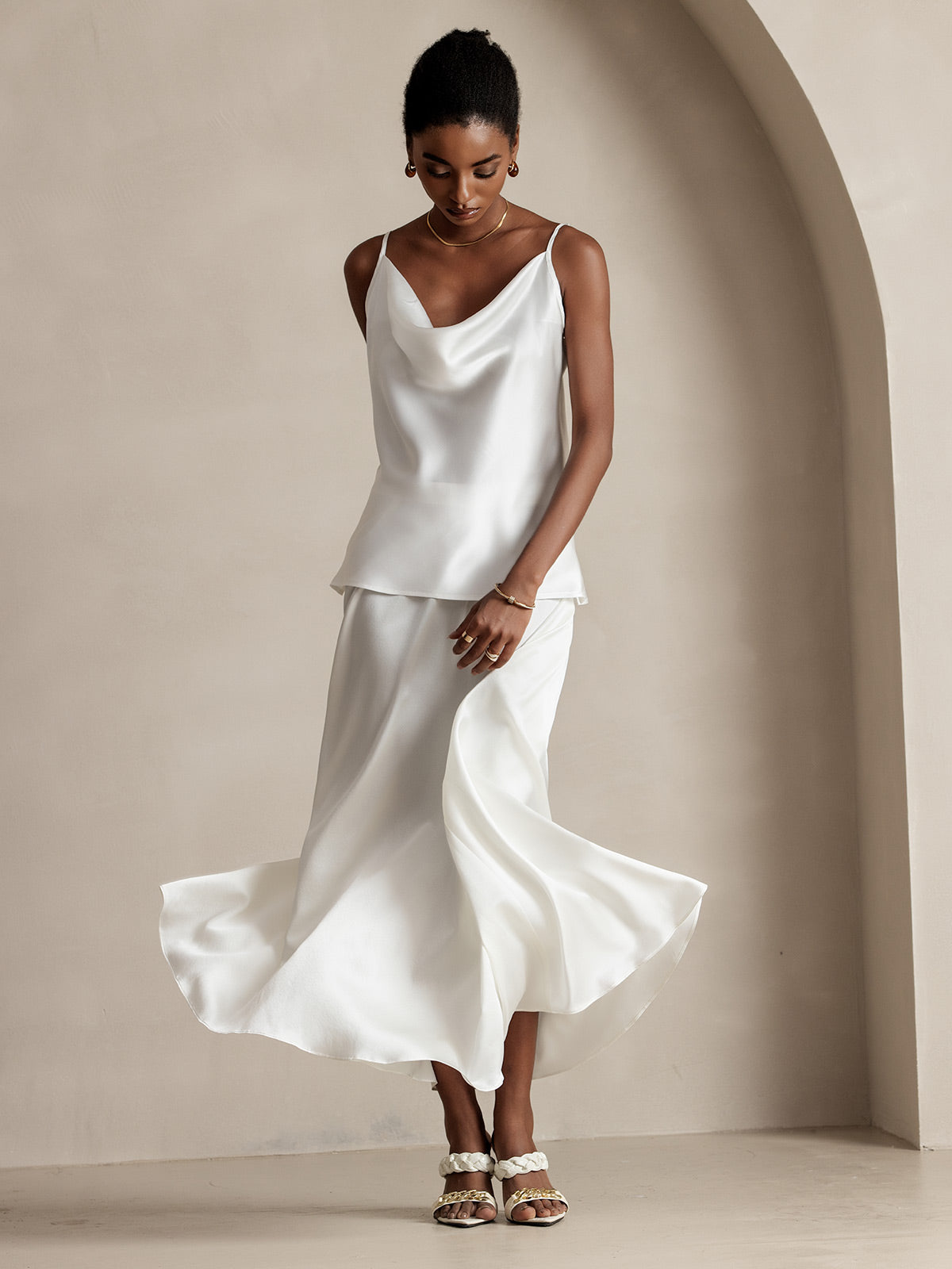 [أبيض] SilkSilky-SA 19Momme الحرير Skirt 007