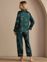 [حمار وحشي زمردي] SilkSilky-SA Long Sleeve Lapel Collar طقم بيجامة نسائي 002