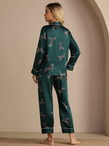 [حمار وحشي زمردي] SilkSilky-SA Long Sleeve Lapel Collar طقم بيجامة نسائي 002