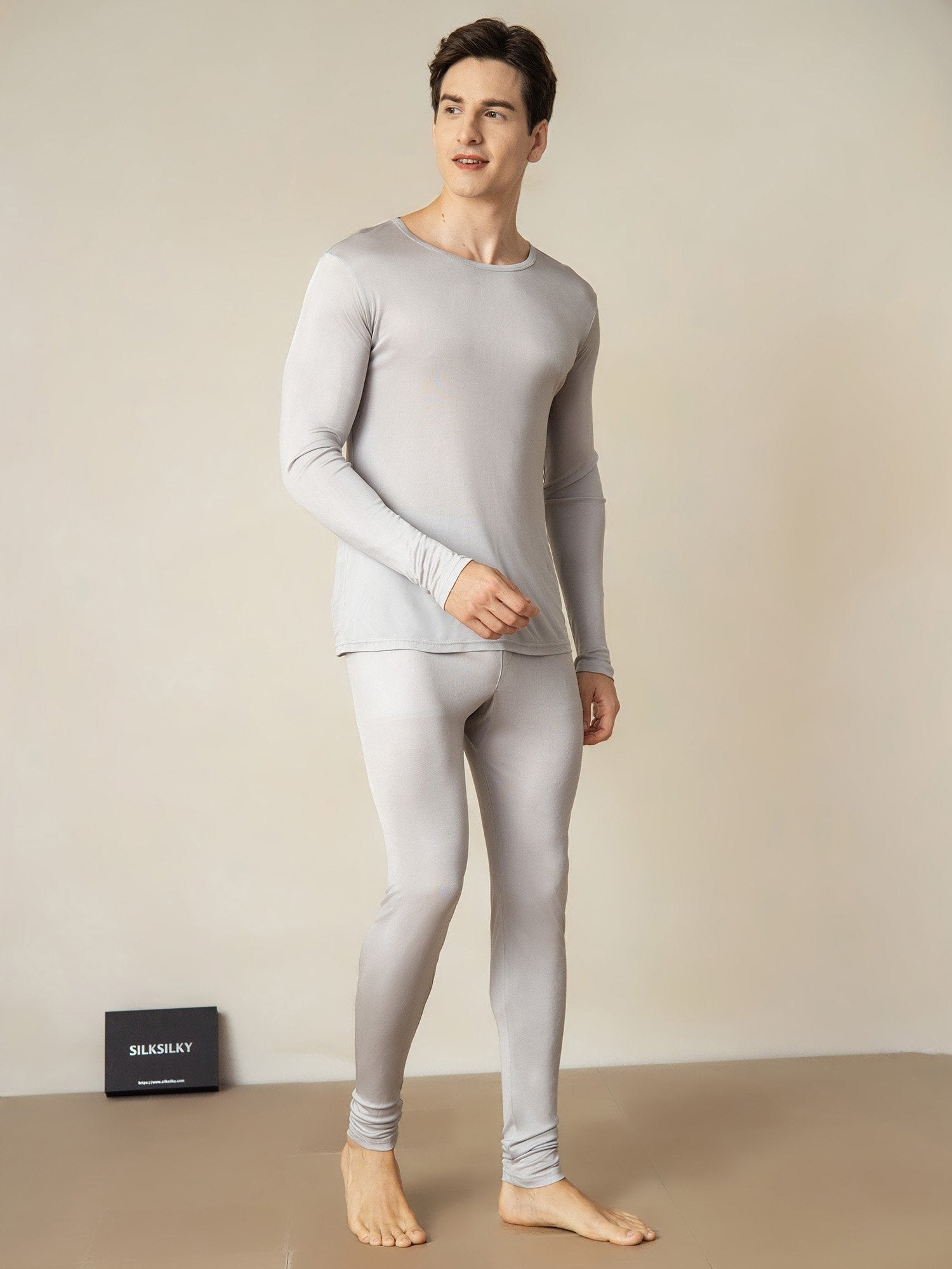 [فضة] SilkSilky-SA الحرير Mens Pajamas 001