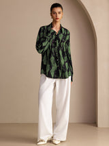 [طحلب أسود] SilkSilky-SA Long Sleeve Lapel Collar بلوزة 005