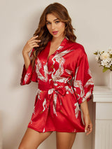 [احمر غامق] SilkSilky-SA 3/4 Sleeve رداء حمام نسائي 003