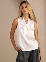 [أبيض] SilkSilky-SA Sleeveless Tie Neck كامي 001
