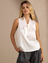 [أبيض] SilkSilky-SA Sleeveless Tie Neck كامي 001