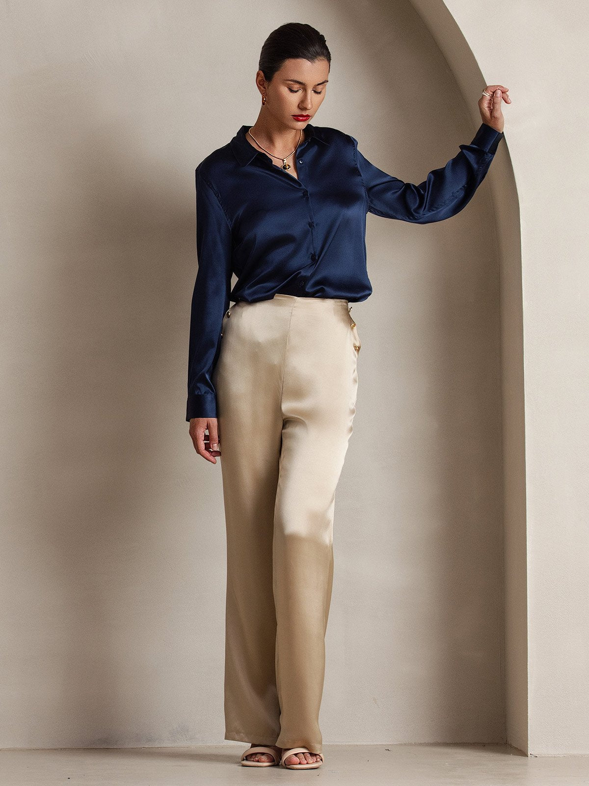 [شامبانيا] SilkSilky-SA 19Momme الحرير Womens Pants 008