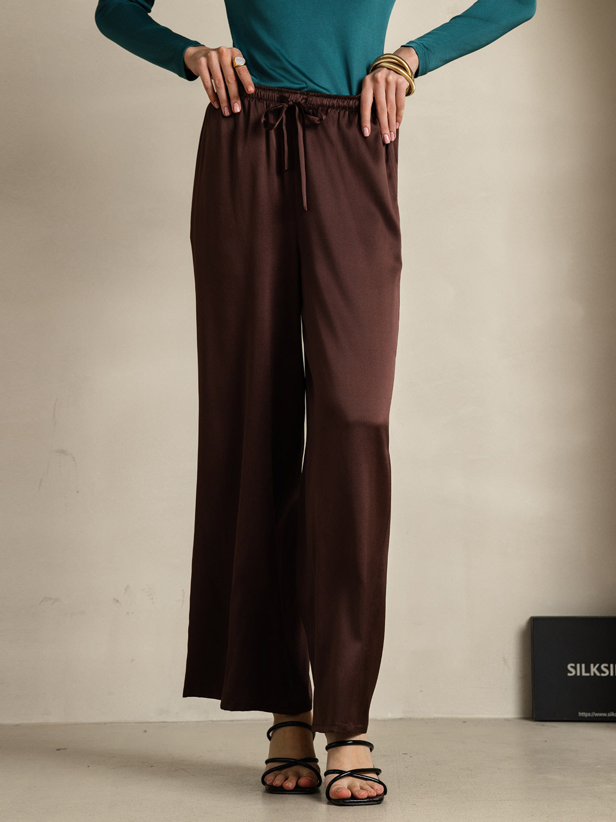 [قهوة] SilkSilky-SA الحرير الخالص Womens Pants 001