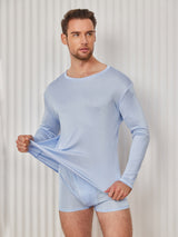 [أزرق فاتح] SilkSilky-SA Long Sleeve Round Neck تي شيرت رجالي 004