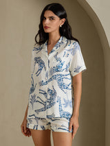 [زرافة بيضاء] SilkSilky-SA Short Sleeve Notch Collar طقم بيجامة نسائي 005