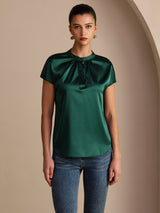 [أخضر غامق] SilkSilky-SA Short Sleeve Split بلوزات نسائية 001