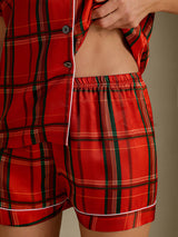 [مربعات حمراء] SilkSilky-SA Short Sleeve Notch Collar طقم بيجامة نسائي 005
