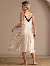 [بيج الأرز] SilkSilky-SA Spaghetti Strap V Neck باس النوم 002