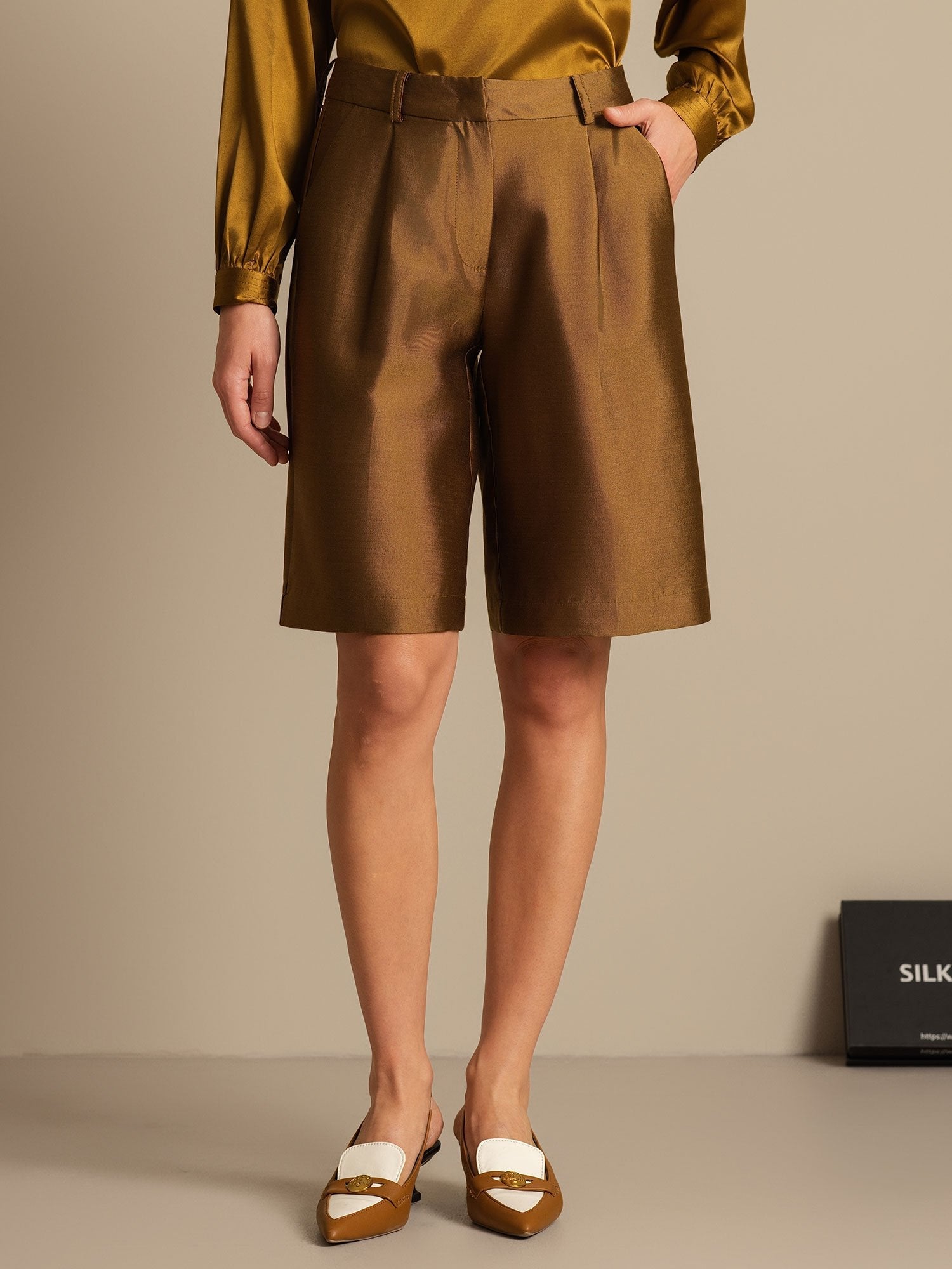 [برونزي] SilkSilky-SA 32Momme الحرير Womens Shorts 003,