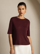 [نبيذ ويندسور] SilkSilky-SA Half Sleeve Crew Neck تي شيرت نسائية 003