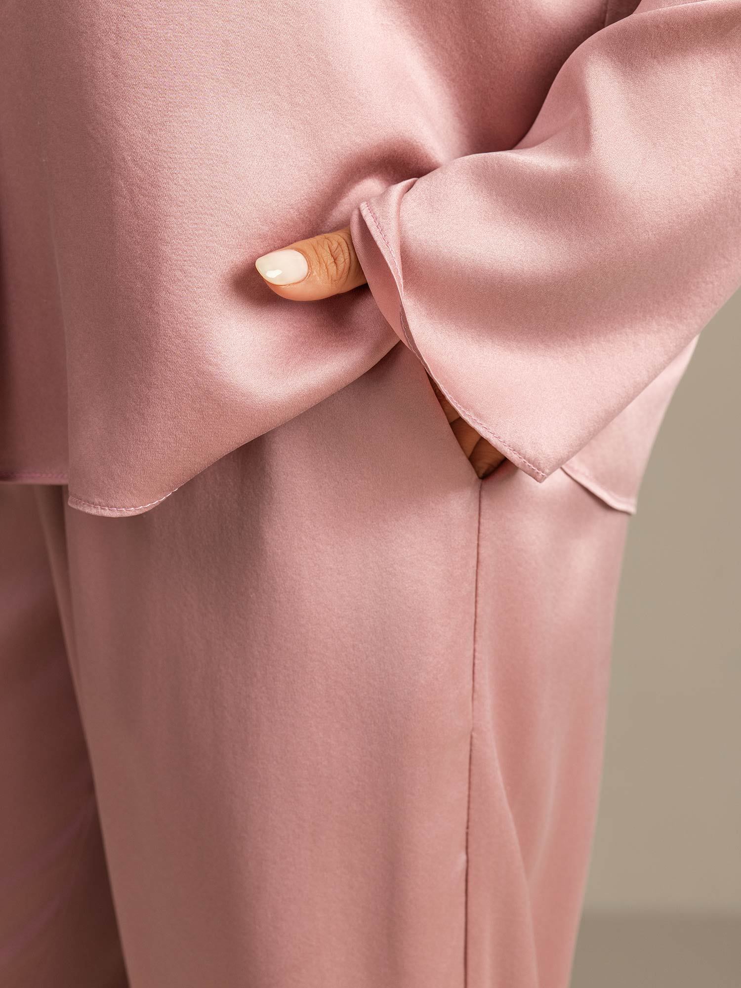 [بشرةالخوخ] SilkSilky-SA 19Momme الحرير فتحة عنق V طقم بيجامة نسائي 004