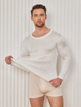 [أبيض] SilkSilky-SA Long Sleeve Round Neck تي شيرت رجالي 003