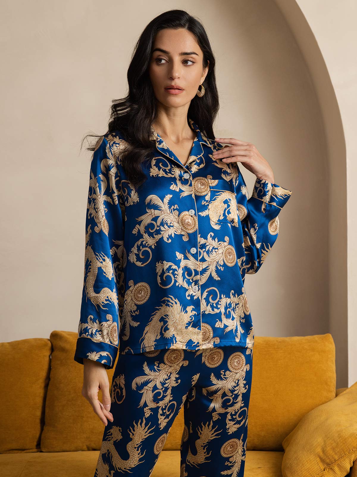 [تنين نيفي] SilkSilky-SA الحرير الخالص Womens Pajamas 003
